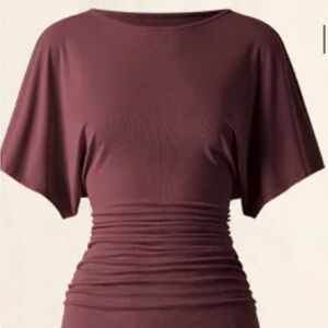 NWT - JUJUBE RED - Effortless Boatneck Batwing Sleeve Side Ruched Top